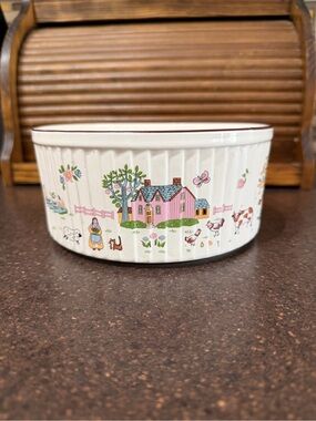 Vintage Country House Japan Stoneware Baking Dish Farmhouse Cottage Bowl